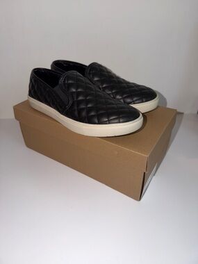 Steve Madden Quilted Slip-On Loafers - Black with White Sole